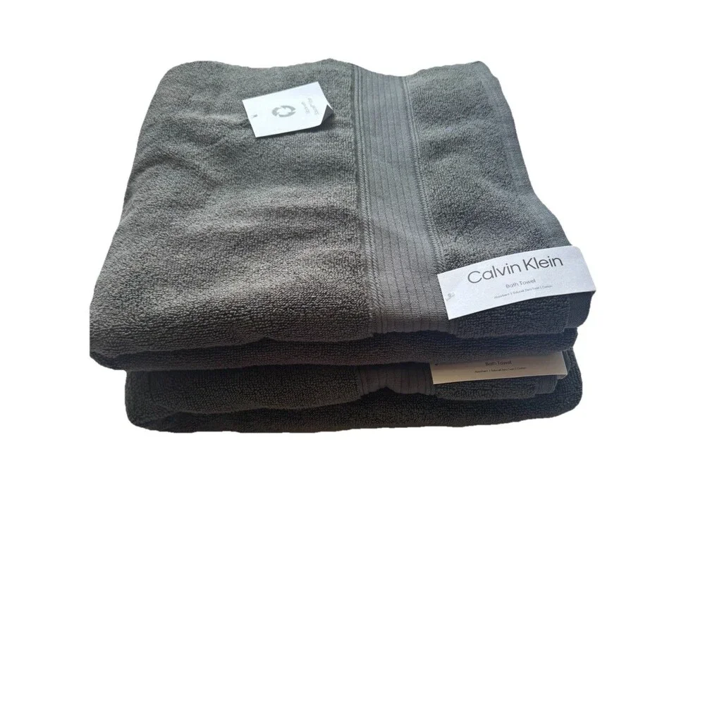 Calvin Klein  Bath Towel Set 2pcs Gray 100% Cotton New 30”X 56”